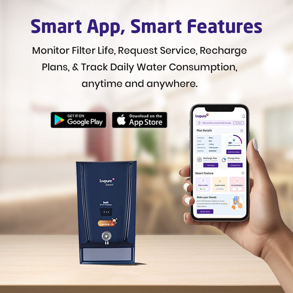 Livpure RO Bolt Copper (RO+UV+ Mineraliser) Water Purifier on Subscription