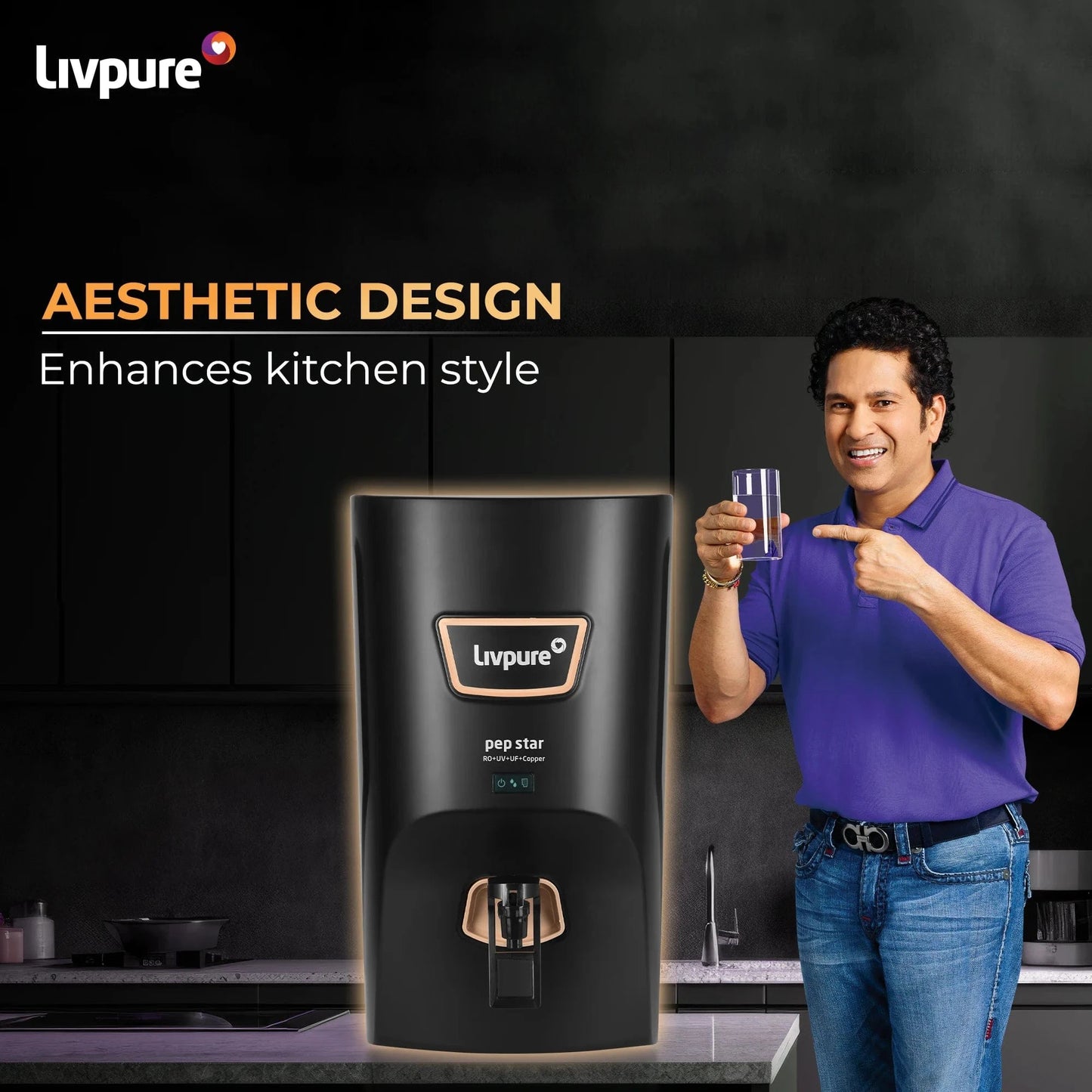 Livpure RO LIVPURE LIV-PEP-STAR-COPPER 7 L RO + UV + UF + Minerals + Copper Water Purifier  (Black)